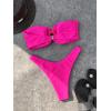 imageSHENHE Womens 2 Piece Strapless O Ring High Cut Bandeau Swimsuit Bathing Suit Bikini SetsHot Pink
