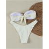 imageSHENHE Womens 2 Piece Strapless Swimsuits High Cut Metal Ring Tube Top Bandeau Bikini SetBeige