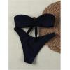 imageSHENHE Womens 2 Piece Strapless Swimsuits High Cut Metal Ring Tube Top Bandeau Bikini SetBlack