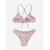 imageSHENHE Womens Floral Bikini Set 2 Piece Criss Cross Tie Back Low Rise Boho SwimsuitsPink Green Multi