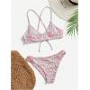 imageSHENHE Womens Floral Bikini Set 2 Piece Criss Cross Tie Back Low Rise Boho SwimsuitsPink Green Multi