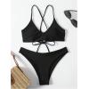 imageSHENHE Womens Floral Bikini Set 2 Piece Criss Cross Tie Back Low Rise Boho SwimsuitsSolid Black