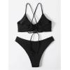 imageSHENHE Womens Floral Bikini Set 2 Piece Criss Cross Tie Back Low Rise Boho SwimsuitsSolid Black