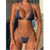 imageSHENHE Womens Halter Micro Triangle Thong Bikini Tie Side 2 Piece Swimsuit Bathing SuitsDark Blue B