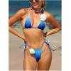 imageSHENHE Womens Micro Bikini Sets Floral Appliques Ombre Halter Tie Side Thong Two Piece SwimsuitBlue