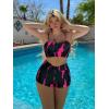 imageSHENHE Womens Tie Dye Tankini Swimsuits High Waisted Tummy Control Bikini SetsBlack and Pink