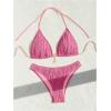 imageSHENHE Womens Two Piece Bikini Set Tie Back Textured Cheeky Halter Swimsuits SwimwearPink