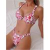 imageSHENHE Womens Underwire Bikini Sets 2 Piece Floral Push Up Bikini and High Cut Thong Cheeky Brazilian SwimsuitWhite and Red