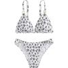 imageSHENHE Womens 2 Piece Floral High Cut Ring Linked Triangle Bikini Swimsuit Bathing SuitWhite and Black