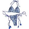 imageSHENHE Womens 2 Piece Print Triangle Bikini Sets Tassel Decor Halter Swimsuit Bathing SuitTassel Blue White