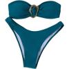 imageSHENHE Womens 2 Piece Strapless Swimsuits High Cut Metal Ring Tube Top Bandeau Bikini SetTeal Blue