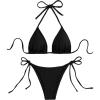 imageSHENHE Womens 2 Piece Swimsuit Solid Color Halter Triangle Tie Side Bikini SetSolid Black