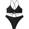 imageSHENHE Womens Floral Bikini Set 2 Piece Criss Cross Tie Back Low Rise Boho SwimsuitsSolid Black