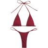 imageSHENHE Womens Halter Micro Triangle Thong Bikini Tie Side 2 Piece Swimsuit Bathing SuitsDeep Red