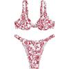 imageSHENHE Womens Underwire Bikini Sets 2 Piece Floral Push Up Bikini and High Cut Thong Cheeky Brazilian SwimsuitWhite and Red