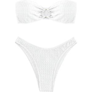 imageSHENHE Womens 2 Piece Bikini Set Summer Solid Ring Strapless Textured BathingsuitO Ring White