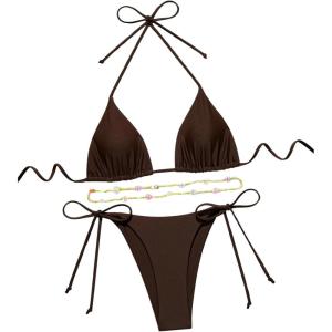 imageSHENHE Womens 2 Piece Sexy Bikini Sets Halter Tie Side Triangle SwimsuitsCoffee Brown