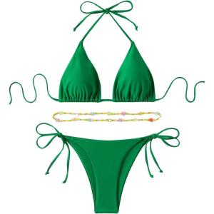 imageSHENHE Womens 2 Piece Sexy Bikini Sets Halter Tie Side Triangle SwimsuitsGreen