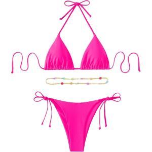 imageSHENHE Womens 2 Piece Sexy Bikini Sets Halter Tie Side Triangle SwimsuitsHot Pink