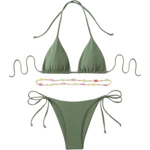imageSHENHE Womens 2 Piece Sexy Bikini Sets Halter Tie Side Triangle SwimsuitsMatcha Green