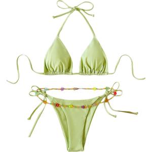 imageSHENHE Womens 2 Piece Sexy Bikini Sets Halter Tie Side Triangle SwimsuitsMint Green