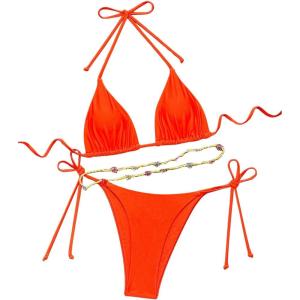imageSHENHE Womens 2 Piece Sexy Bikini Sets Halter Tie Side Triangle SwimsuitsOrange