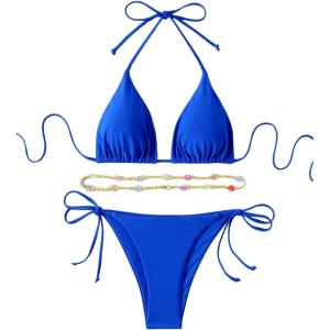 imageSHENHE Womens 2 Piece Sexy Bikini Sets Halter Tie Side Triangle SwimsuitsRoyal Blue