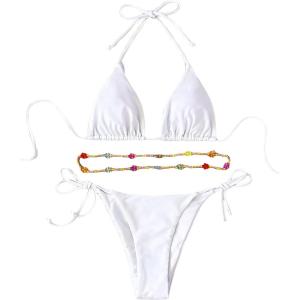 imageSHENHE Womens 2 Piece Sexy Bikini Sets Halter Tie Side Triangle SwimsuitsWhite