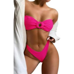 imageSHENHE Womens 2 Piece Strapless O Ring High Cut Bandeau Swimsuit Bathing Suit Bikini SetsHot Pink