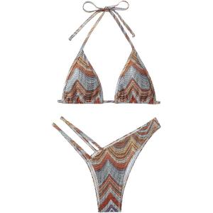 imageSHENHE Womens 2 Piece Striped Triangle Bikini Sets High Cut Halter Swimsuit Bathing SuitMulticolor