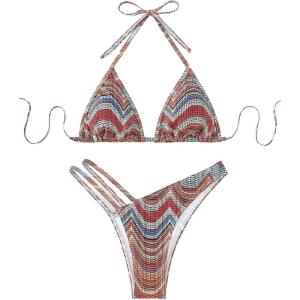 imageSHENHE Womens 2 Piece Striped Triangle Bikini Sets High Cut Halter Swimsuit Bathing SuitRed Blue