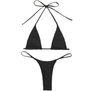 imageSHENHE Womens Halter Micro Triangle Thong Bikini Tie Side 2 Piece Swimsuit Bathing SuitsSolid Black