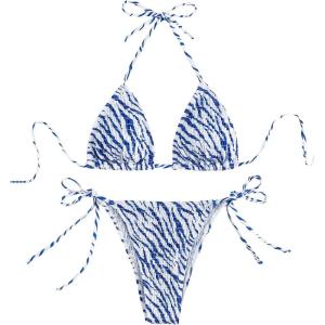 imageSHENHE Womens Halter Tie Side Triangle Bikini Set 2 Piece Bikini Swimsuit Bathing SuitsBlue White