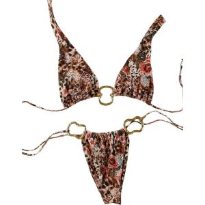 imageSHENHE Womens Leopard Print Swimsuit 2 Piece O Ring Halter Bikini Tie String Bikini SetBrown