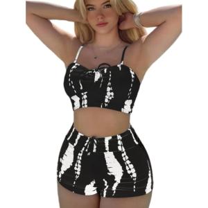 imageSHENHE Womens Tie Dye Tankini Swimsuits High Waisted Tummy Control Bikini SetsBlack