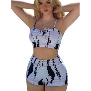 imageSHENHE Womens Tie Dye Tankini Swimsuits High Waisted Tummy Control Bikini SetsBlack White