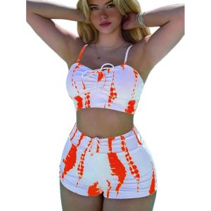 imageSHENHE Womens Tie Dye Tankini Swimsuits High Waisted Tummy Control Bikini SetsOrange