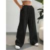 imageSHENHE Girls Linen Low Waisted Drawstring Button Front Loose Long Pants Casual Boho TrousersBlack