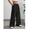 imageSHENHE Girls Linen Low Waisted Drawstring Button Front Loose Long Pants Casual Boho TrousersBlack