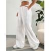 imageSHENHE Girls Linen Low Waisted Drawstring Button Front Loose Long Pants Casual Boho TrousersWhite