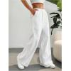 imageSHENHE Girls Linen Low Waisted Drawstring Button Front Loose Long Pants Casual Boho TrousersWhite