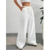 imageSHENHE Girls Linen Low Waisted Drawstring Button Front Loose Long Pants Casual Boho TrousersWhite