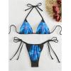imageSHENHE Womens 2 Piece Floral Bikini Set Triangle Tie Side Halter Swimwear Bathing SuitBlue and Black