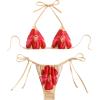 imageSHENHE Womens 2 Piece Floral Bikini Set Triangle Tie Side Halter Swimwear Bathing SuitMulticolorflower Print