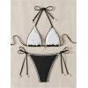 imageSHENHE Womens 2 Piece Triangle Beach Bikini Sets Color Block Halter Swimsuit Bathing SuitBlack