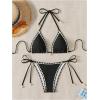 imageSHENHE Womens 2 Piece Triangle Beach Bikini Sets Color Block Halter Swimsuit Bathing SuitBlack