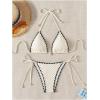 imageSHENHE Womens 2 Piece Triangle Beach Bikini Sets Color Block Halter Swimsuit Bathing SuitGear Edge Beige