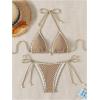imageSHENHE Womens 2 Piece Triangle Beach Bikini Sets Color Block Halter Swimsuit Bathing SuitKhaki