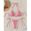 imageSHENHE Womens 2 Piece Triangle Beach Bikini Sets Color Block Halter Swimsuit Bathing SuitPink