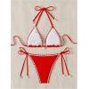 imageSHENHE Womens 2 Piece Triangle Beach Bikini Sets Color Block Halter Swimsuit Bathing SuitRed